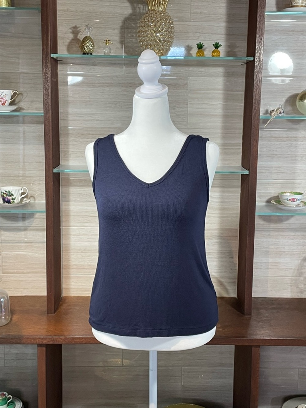 CAbi Navy V-Neck Tank Top - Square Back - Thick Straps- Sz M